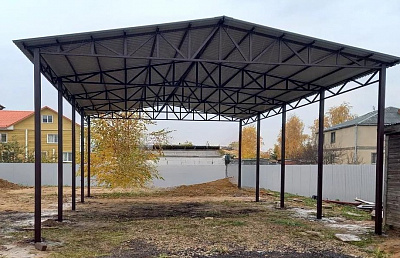Двухскатный навес для автомобиля 10*12*2,2 м профнастил